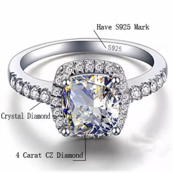 Diamond Princess Cut Simulated White Sapphire Ring, BEAUTIFUL RING, SHINY RING. - Picture 4 of 8